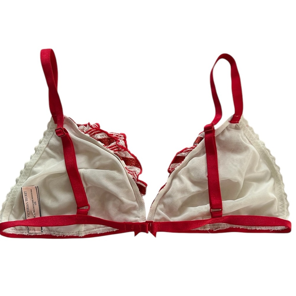 Victoria’s Secret Red and White Lace Bralette Size Large No padding - Picture 3 of 5